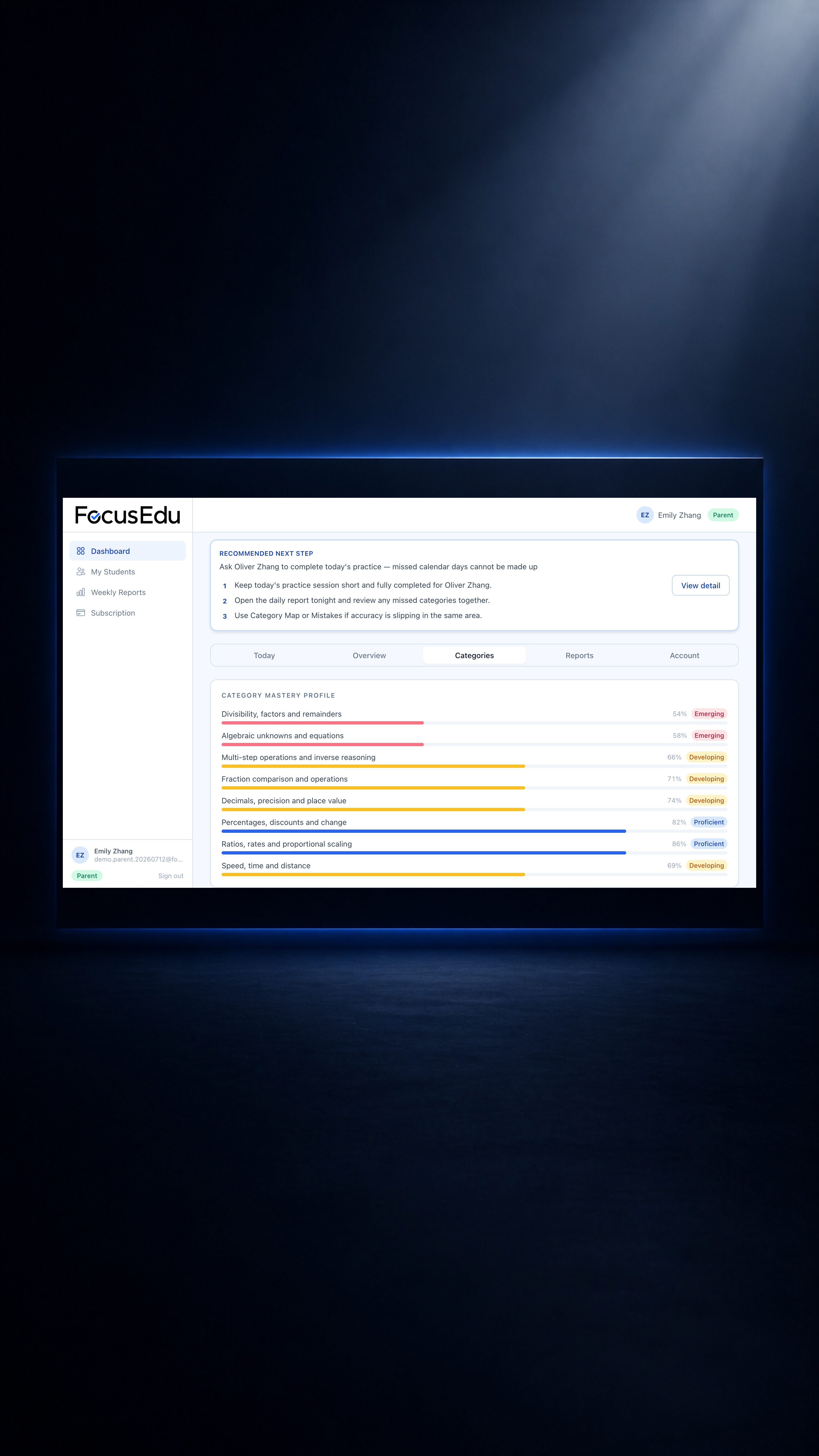 Illustrative FocusEdu category focus view